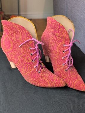 John Fluevog Antares Suede Paisley Lace-Up Ankle Boots